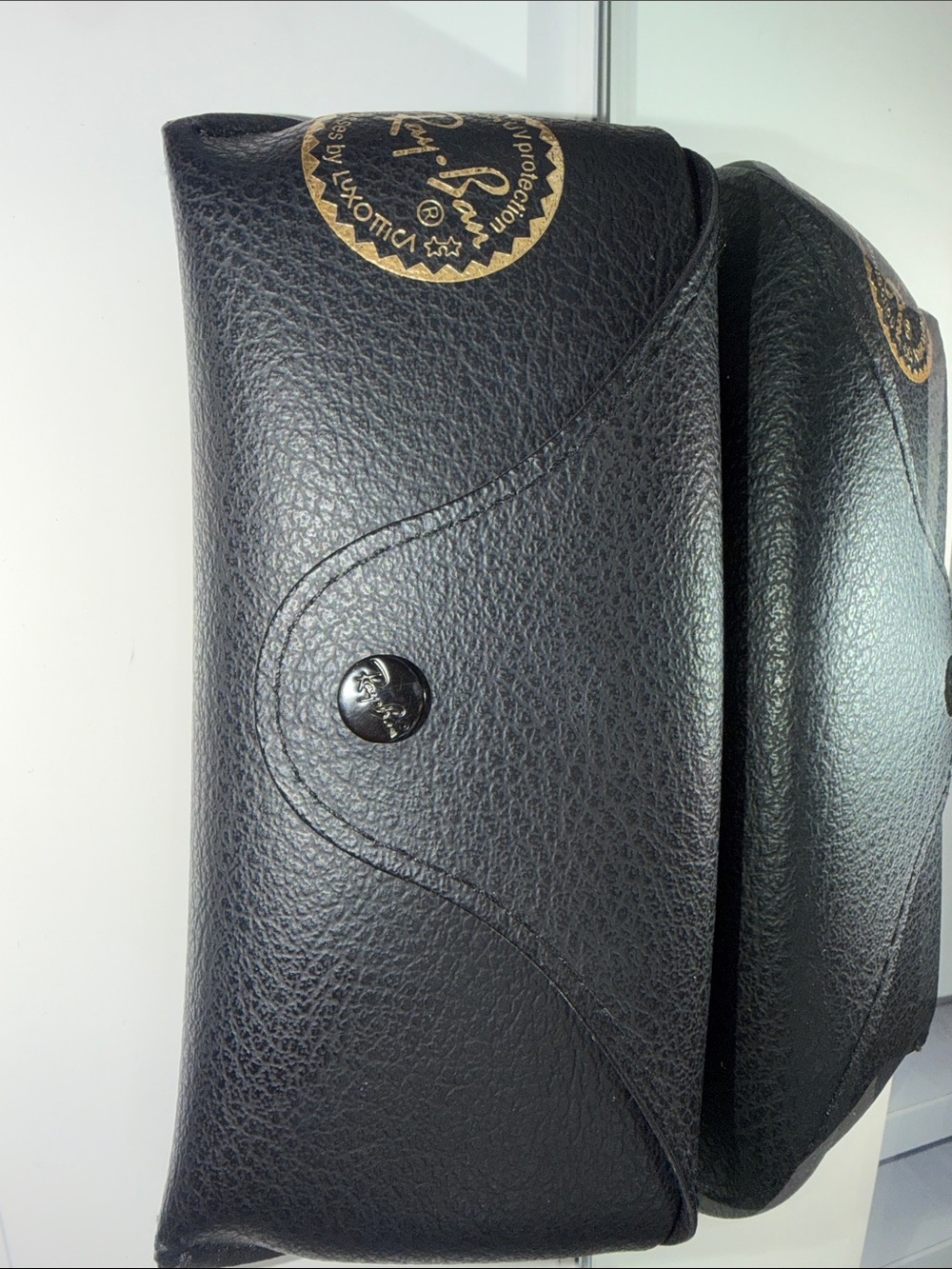 Ray-Ban Black Pebbled Leather Sunglasses Pouch with Gold Logo